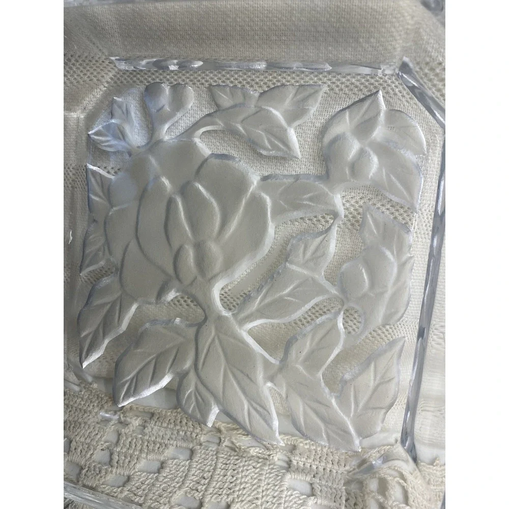 Leaded Crystal Catchall Trinket Dish Octogonal Decorative Pin Tray Floral Motif